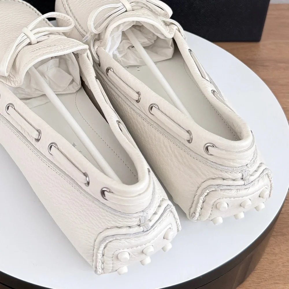 Prada Mens Bianco White Pebbled Leather Driving Loafers 2DD190 US Size 9